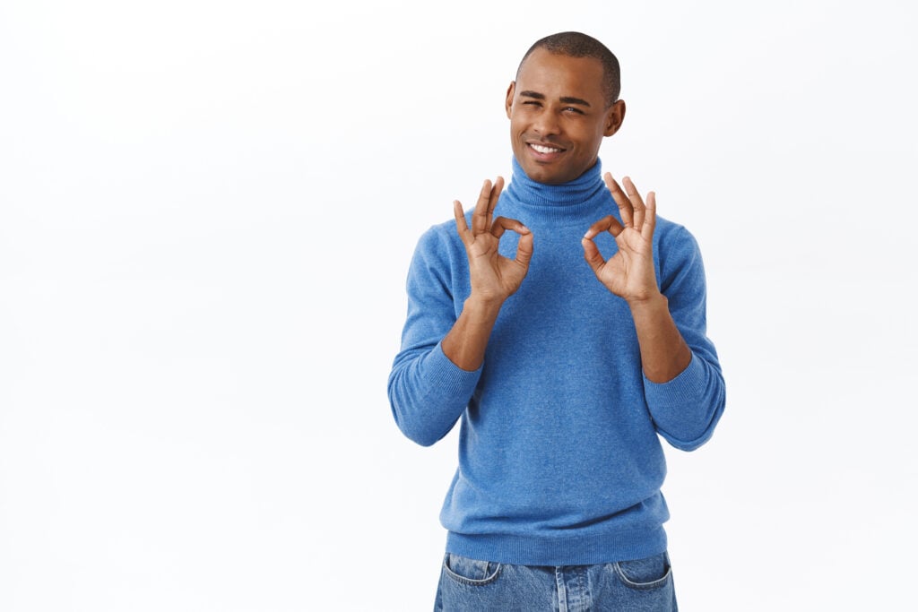  A man expressing a happy service.