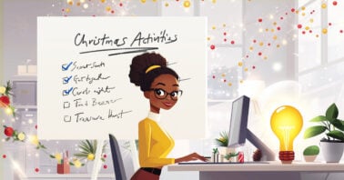 an art work of a black girl seated by her table with a to-do list for Christmas