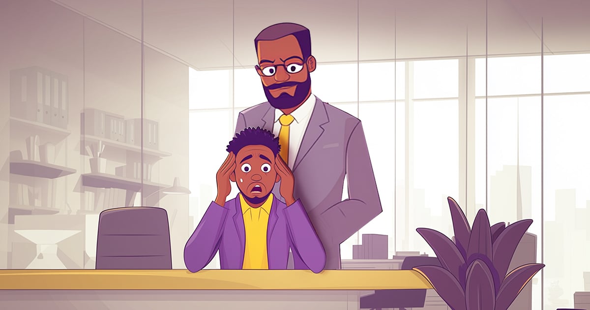 a vector image of a boss and a stressed employee