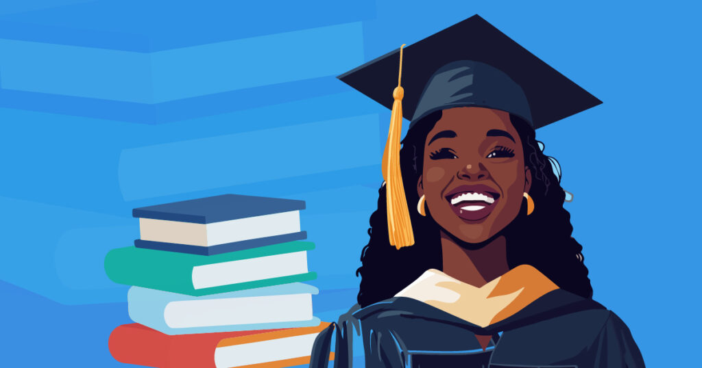 a vector image of a lady smiling in a  graduation gown